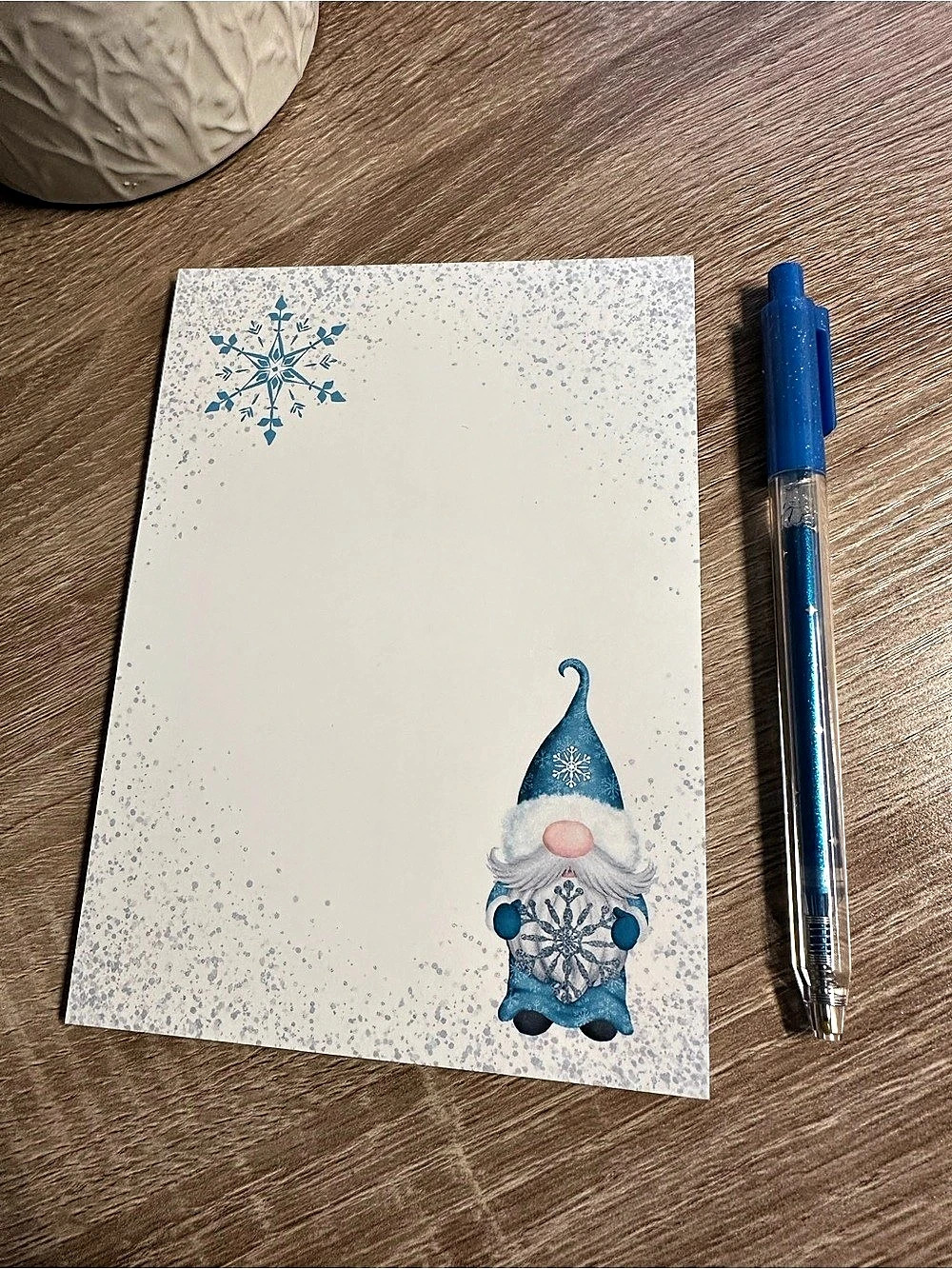 Gnome and snowflake notepad teal and white